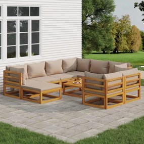 3155261 vidaXL Set mobilier grădină cu perne gri taupe, 10 piese, lemn masiv