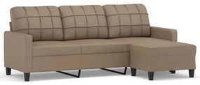 3201018 vidaXL Canapea cu 3 locuri / taburet cappuccino 180 cm piele ecologică