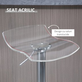 HOMCOM Scaune Bar 2 piese cu Înălțime Reglabilă, Șezut Rotativ și Suport pentru Picioare, 39x39x67-87 cm, Transparent | Aosom Romania