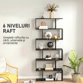 HOMCOM Bibliotecă din Lemn, Design Modern cu 6 Rafturi, 80x23x192 cm, Negru | Aosom Romania