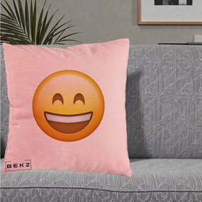 Perna Decorativa Emoji Zambet Mare, 40x40 cm, Roz, Husa Detasabila, Perna Inclusa, BEKZ®