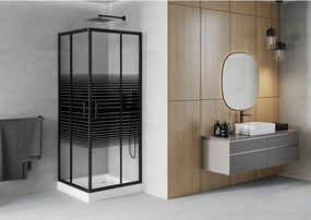 Mexen Rio cabina de duș pătrată 80 x 80 cm, dungi negre, neagră + cadă de duș, albă - 860-080-080-70-20-4510