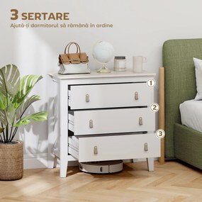 HOMCOM Comodă cu 3 Sertare și Mânere din Piele Ecologică Albă | Aosom Romania