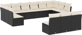 vidaXL Set mobilier de grădină cu perne, 13 piese, negru, poliratan