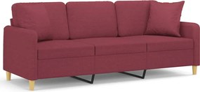 vidaXL Canapea cu 3 locuri cu pernuțe, roșu vin, 180 cm, textil