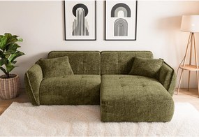 Colțar verde cu tapițerie din chenille (cu colț pe partea dreaptă/cu șezlong) Nelia – Ropez