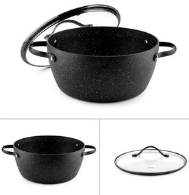 Cratiță Luigi Ferrero Symphony FR-2410, 24x11.5 cm, 4.3 l, Acoperire antiaderentă, Capac din sticlă cu gaură pentru abur, Mânere din oțel cu PVD, Inducție, Marmură neagră