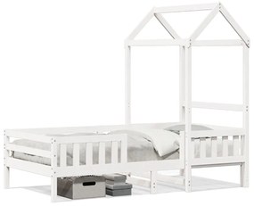 3282157 vidaXL Cadru de pat cu acoperiș, alb, 100x200 cm, lemn masiv de pin