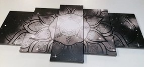 Tablou 5-piese Mandala cu un fundal de galaxie în design alb-negru