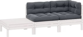vidaXL Set mobilier de grădină cu perne, 3 piese, alb, lemn masiv pin