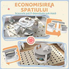 AIYAPLAY Birou Copii, Masă și Scaune pentru Copii din 5 Piese cu Depozitare, pentru Clasă, Creșă, Grădiniță, 78x78x49 cm, Gri