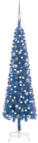 Set pom de Craciun subtire cu LED-uri globuri albastru 180 cm 1, Negru, 180 cm