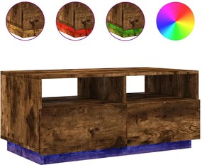 vidaXL Măsuță de cafea cu lumini LED, stejar fumuriu, 90x49x40 cm