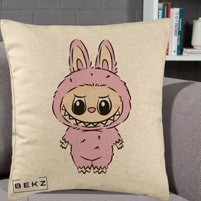 Perna Personalizata Labubu Mov Pastel, 40x40 cm, Bej, Husa Detasabila, Perna Inclusa, BEKZ®