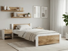 Pat de o persoana IKAROS 90 x 200 cm, stejar artisan/alb Saltele: Cu saltele Deluxe 10 cm, Somiera pat: Cu lamele drepte