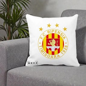 Perna Personalizata FC Ripensia Timisoara 1928, 40x40 cm, Alba Mata, Husa Detasabila, Perna Inclusa, BEKZ®
