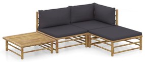 vidaXL Set mobilier de grădină cu perne gri închis, 4 piese, bambus