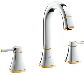 Baterie chiuveta baie Grohe Grandera, dubla comanda, cu 3 gauri, H18 cm, manere aurii