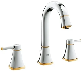 Baterie chiuveta baie Grohe Grandera, dubla comanda, cu 3 gauri, H18 cm, manere aurii
