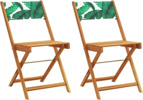 vidaXL Scaune bistro 2 buc., model frunze, lemn masiv acacia textil