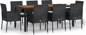 vidaXL Set mobilier de grădină cu perne, 9 piese, negru, poliratan