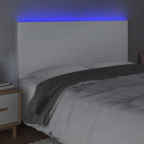 Tablie de pat cu LED, alb, 180x5x118 128 cm, piele ecologica 1, Alb, 180 x 5 x 118 128 cm