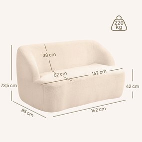 HOMCOM Canapé 2 places canapé en tissu bouclette 142 cm cu spătar și șezut curbat, fără asamblare necesară, bej | Aosom Romania