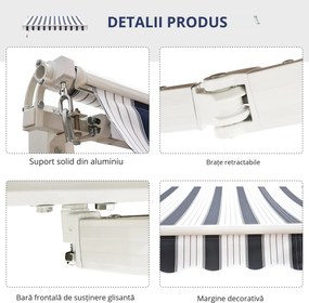 Outsunny Perdea Soare Rulou Exterior Manual cu Dungi Albastru și Alb pentru Terasă și Balcon 2.5x2m | Aosom Romania