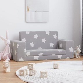 341827 vidaXL Canapea pentru copii 2 locuri, gri deschis cu stele, pluș moale