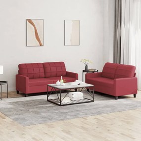 Set de canapele cu perne, 2 piese, roșu vin, piele ecologică