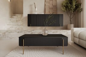 Măsuță de cafea cu sertare Malmi 100 cm - negru mat / picioare aurii