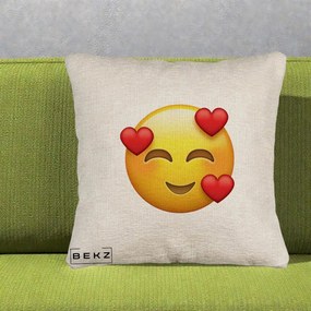 Perna Decorativa Emoji cu 3 Inimi, 40x40 cm, Bej Canapea, Husa Detasabila, Perna Inclusa, BEKZ®