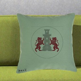Perna Personalizata Cetatea Turnu Magurele Heraldic, 40x40 cm, Verde, Husa Detasabila, Perna Inclusa, BEKZ®