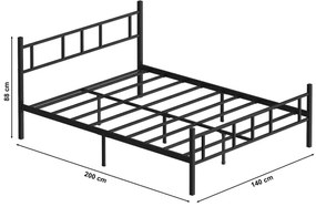 Pat metalic dublu PIRON 140x200 cm, negru, greutate maximă suportată 200 kg