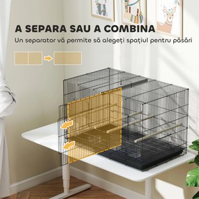 PawHut Colivie pentru Păsări cu Separator, Raft Inferior, 4 Stinghii și 4 Hrănitoare, 94x57x57 cm, Negru | Aosom Romania