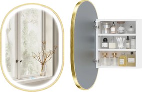 HOMCOM Dulap de Baie cu Oglindă și Lumini LED de 3 Culori Dulap de Perete Oval cu Funcție Memorie și Antiaburire Auriu | Aosom Romania