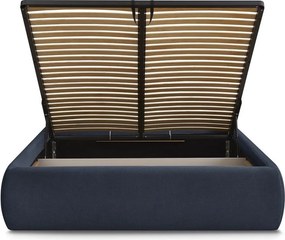 Pat matrimonial albastru închis tapițat cu spațiu de depozitare/fără tăblie cu somieră 180x200 cm Inera – Bobochic Paris