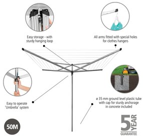 Uscător de rufe argintiu pentru grădină 50 m Essential – Brabantia