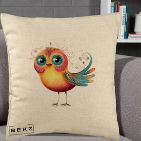 Perna Decorativa Pasare Vibranta cu Aripi Ornamentale, 40x40 cm, Bej, Husa Detasabila, Perna Inclusa, BEKZ®