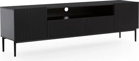 Comodă TV Nicole 200 cm cu nișă și sertare - negru mat / picioare negre