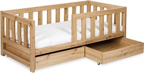 Pat lemn masiv alb pentru tineri Amelie 160×80cm /Stejar - Stejar deschis, Cu functie de dormit