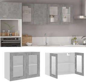 vidaXL Dulap din sticlă suspendat gri beton 80x31x60 cm lemn prelucrat