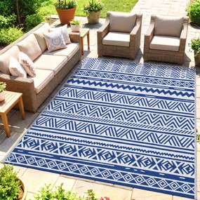 Outsunny Covor pentru Exterior 182x274 cm Reversibil, Covor Pliabil din Polipropilen 310 g/m² Albastru si Alb | Aosom Romania