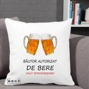 Perna Decorativa Bautor Autorizat de Bere, 40x40 cm, Alba Mata, Husa Detasabila, Perna Inclusa, BEKZ®