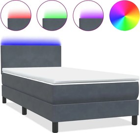 vidaXL Pat cu arcuri cu saltea și LED, gri închis, 80x220 cm, catifea