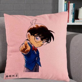 Perna Personalizata Detective Conan Conan Arata, 40x40 cm, Roz, Husa Detasabila, Perna Inclusa, BEKZ®
