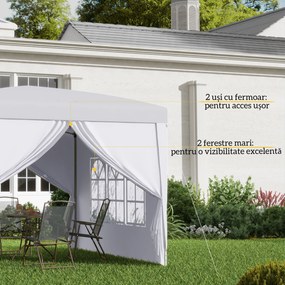 Outsunny Cort Impermeabil 3x3m Grădină, Panouri Laterale Pliabile, Oțel Oxford, Alb | Aosom Romania