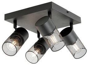 Plafoniera industriala neagra cu 4 lumini reglabile - Jim