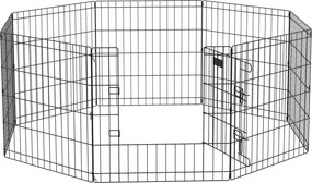 PawHut Gard Modular pentru Câini și Căței, Interior/Exterior, cu 8 Panouri din Plasă și Ușă, 61x61 cm, Negru | Aosom Romania