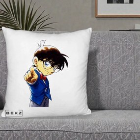 Perna Personalizata Detective Conan Conan Arata, 40x40 cm, Alb Pufos, Husa Detasabila, Perna Inclusa, BEKZ®